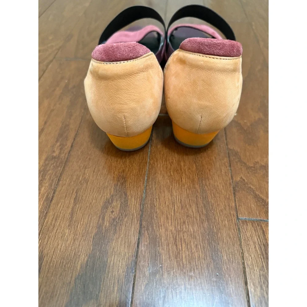 Womens Pink Suede Elastic-Strap Wedge Sandals (fits more like 6.5W